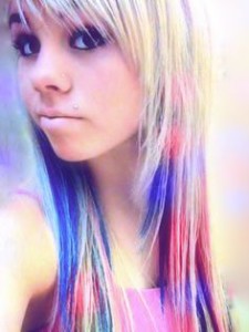 teen girl blonde and multicolored hair